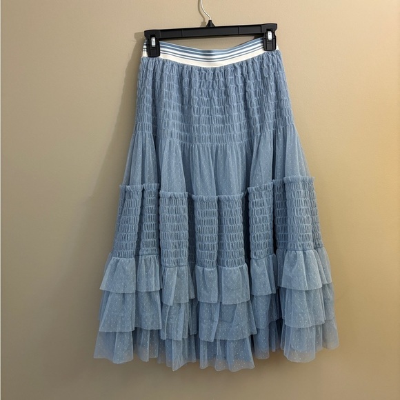 Maeve by Anthropologie Tulle Tiered Midi Skirt Light Blue Women's Size XS - Picture 6 of 12